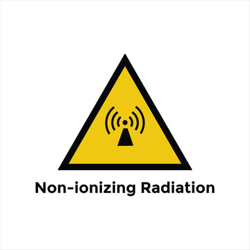 Non-ionizing Radiation Warning Symbol with Antenna Icon in Yellow Triangle Isolated on White Background