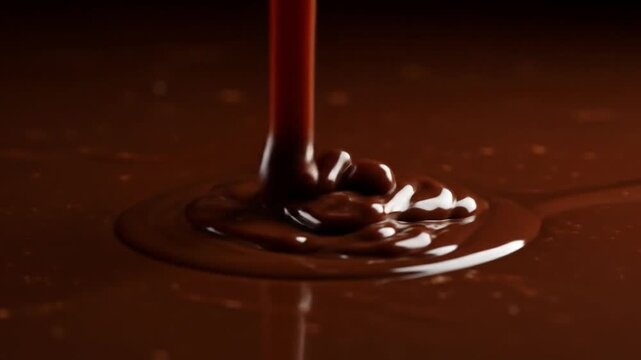 Melted chocolate being poured on chocolate surface