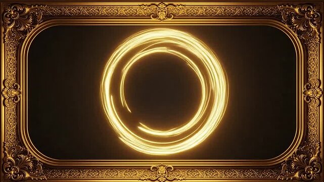 A glowing golden ring of light forms a circular motion within an ornate frame