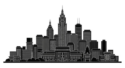 Fototapeta premium City Skyline Silhouette Vector Illustration of Modern Urban Architecture