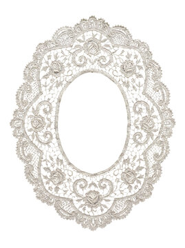 Elegant vintage oval lace collar with floral pattern on a transparent background