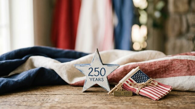 USA Semiquincentennial Celebration Decor with 250 Years Star and 1776 to 2026 Tag