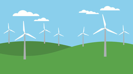 Wind Turbines Farm in Green Field Landscape © Bima