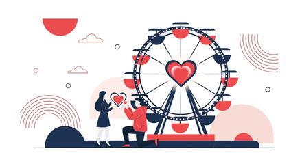 Obraz premium Couple Proposal Ferris Wheel Heart Illustration