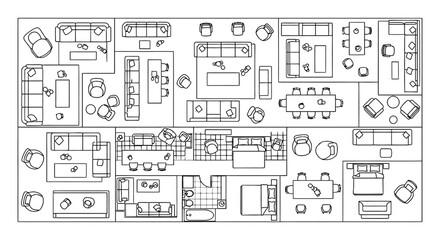 Obraz premium architectural floor plan illustrating a modern home layout with furnished rooms and interior design perfect for residential blueprints