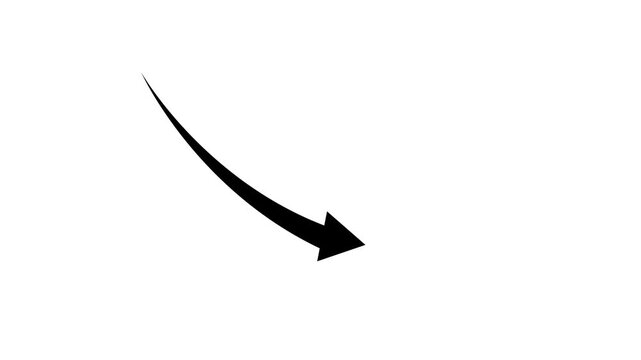 Black curved arrow pointing down on a white background black arrow direction
