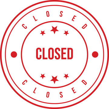 Vintage 'closed' stamp illustration with red and blue accents