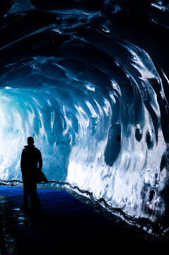 man in the Mer de Glace, the Ice Sea, French Alps
