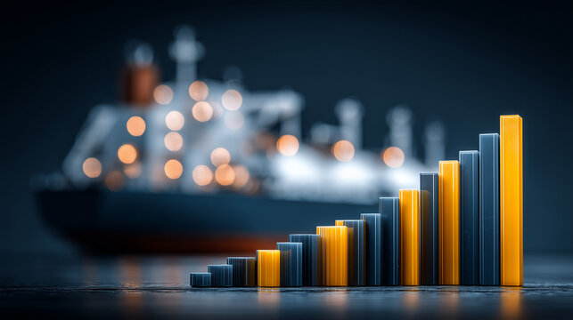Shipping industry growth visualization port data analysis urban environment close-up view economic trends