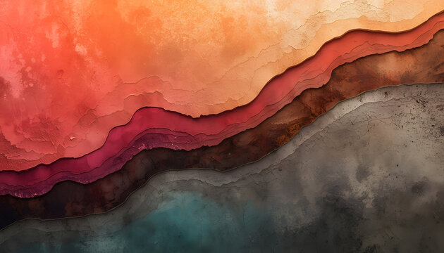 Abstract Stratification of Aging Colors and Natural Erosion: Weathered Earth Tone Layers with Cracked Texture for Sustainability, Geological Evolution, and Rustic Interior Design Concept