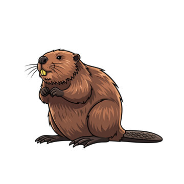 Cute cartoon beaver with large front teeth and flat tail.