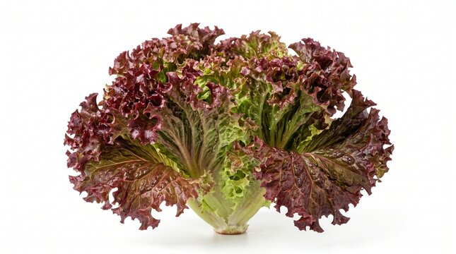 Lollo Rosso Lettuce: Close-up of vibrant Lollo Rosso lettuce head, a fresh, raw, healthy ingredient with a unique texture.
