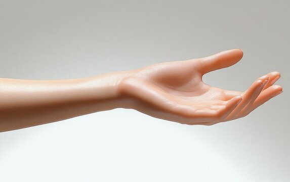 outstretched open hand and forearm with palm up, gentle inviting gesture conveying calm and reassurance