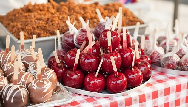 Sweet treats galore: candy apples and chocolate-covered apples on display