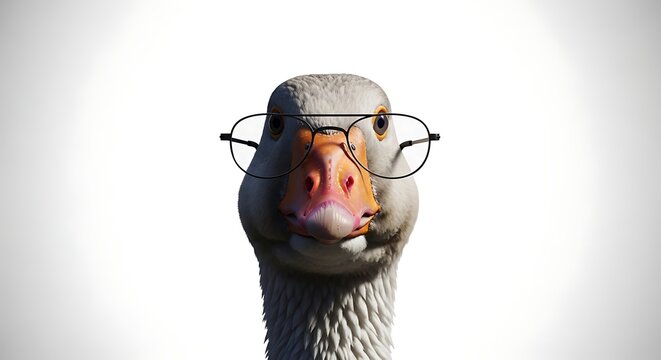 Goose wearing glasses looking forward.