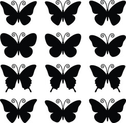 Fototapeta premium Butterfly silhouette set with various wing shapes black insect icon collection vector illustration isolated