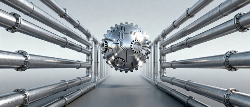 Metallic gear sphere in pipe corridor