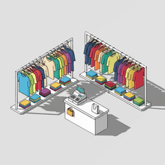 Fototapeta premium Isometric illustration of clothing store interior.