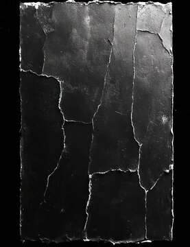 torn black paper sheet with jagged white edges and vertical cracks, distressed grunge texture, moody dramatic abstract composition