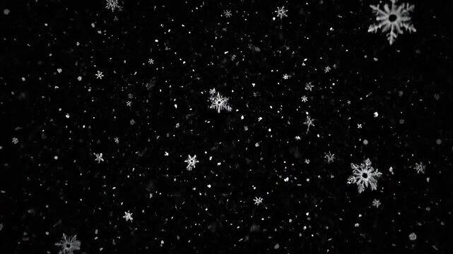 Falling snowflakes against a dark background during a winter storm