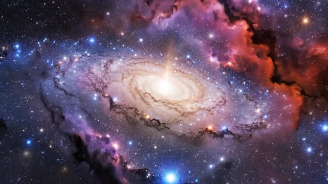 Stunning Spiral Galaxy with Nebula and Stars in Deep Space.