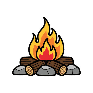 A cartoon fire burning on logs.