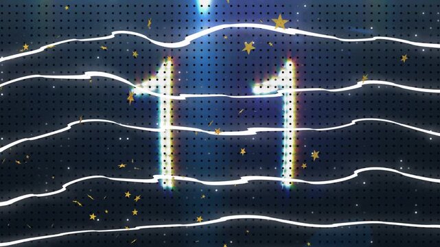 '15' fading, halftone disc appearing and pulsing while waves and stars drifting to signal countdown