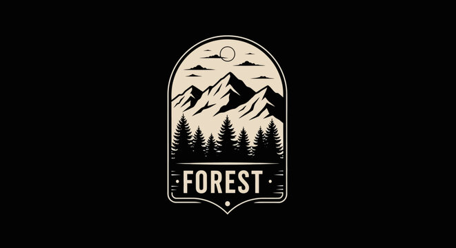 Forest logo with mountain range.