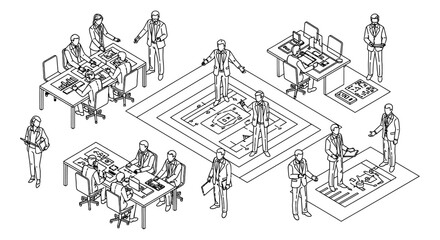 Obraz premium business people collaborating in modern office workspaces analyzing data and planning projects illustrating teamwork and corporate strategy