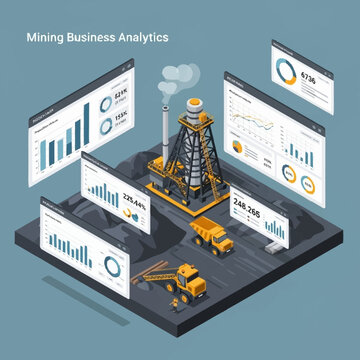 Isometric mining business analytics dashboard.