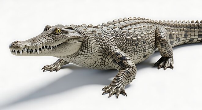 Gray crocodile on white background closeup.