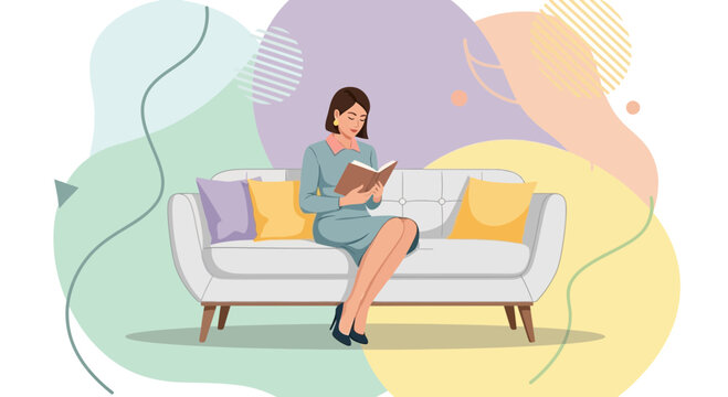 Woman reading a book on a sofa 2.