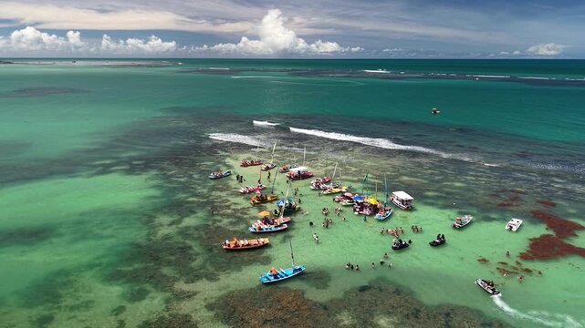 Aerial view of Paju&ccedil;ara natural pools, formed during low tide 800 meters from Paju&ccedil;ara Beach - Macei&oacute;, Alagoas, Brazil