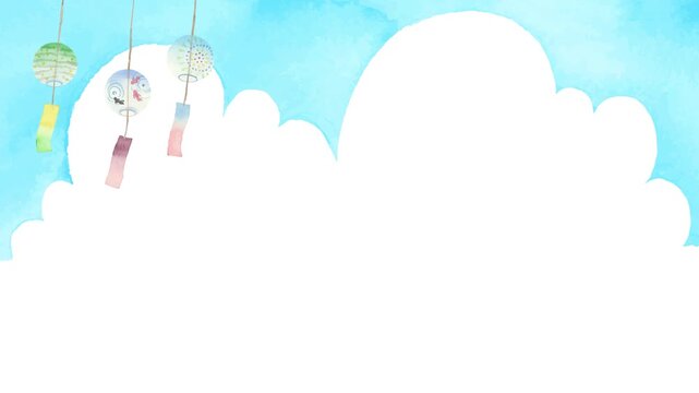 Watercolor wind chime swaying gently, seamless loop animation,4K (10sec), Japanese summer background with copy space/水彩風鈴のシームレスループ背景 コピースペースあり 日本の夏 風鈴アニメーション よこ