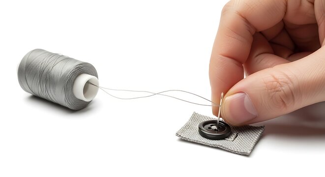 Hand threading a tiny sewing needle.