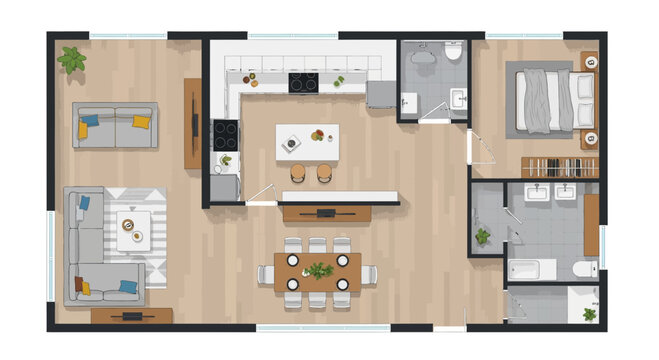 Modern OpenConcept Apartment Floor Plan Layout.