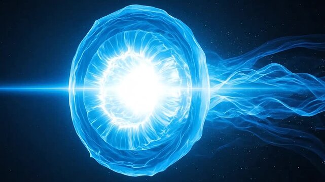 Abstract glowing energy sphere with ethereal wisps against a starry background