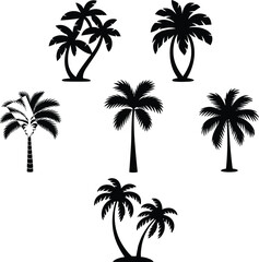 Fototapeta premium Palm tree silhouette set isolated on white background tropical nature design elements for summer beach themes