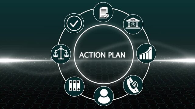 Business, Technology, Internet and network concept. Concept meaning proposed strategy or course of actions for certain time. a futuristic holographic advanced HUD circle platform,