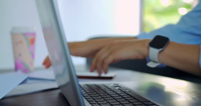 Person inputs data precisely. Data professional diligently analyzes numbers with focused attention. User methodically enters and verifies data on computer amidst peaceful environment