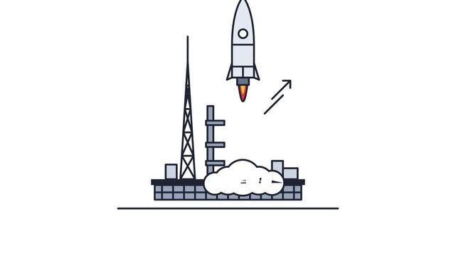 Animated Rocket Launching From Pad Representing Startup Growth