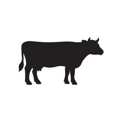 Obraz premium Cow silhouette vector illustration isolated on white background. farm animal icon black color.