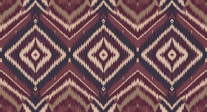 Ethnic Ikat Pattern Seamless Tribal Geometric Textile Background Design