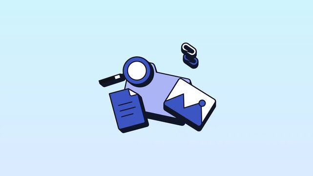 Isometric Animated Data Search Icons with Folder and Document Graphics