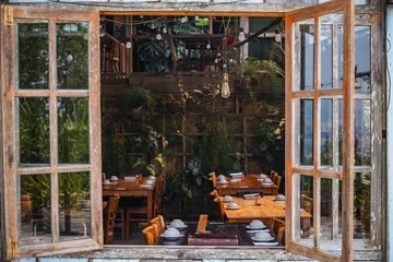 Fotobehang Horeca Rustic Cafe Interior with Set Tables  © Александр Коноплев