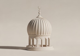 Fototapeta premium Minimalist architectural model of a domed structure features a crescent moon finial.