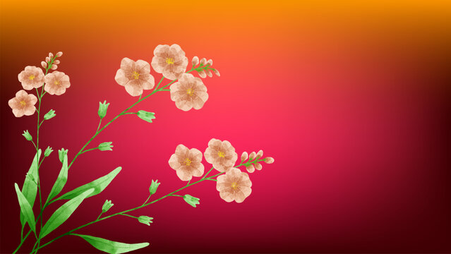 flowers blossom illustration with red maroon and yellow brown gradient mesh abstract background