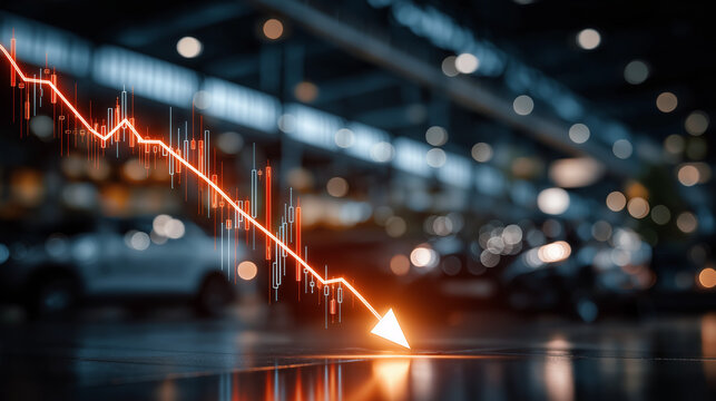 Economic Downturn: A visual representation of economic recession is displayed. A sharp, downward-trending line with a vivid arrow cuts across the background.