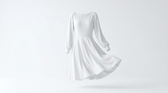 White flowing dress isolated on a seamless white background studio shot