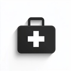 Fototapeta premium minimal black first aid kit icon with white medical cross and long soft shadow conveying reassurance and preparedness